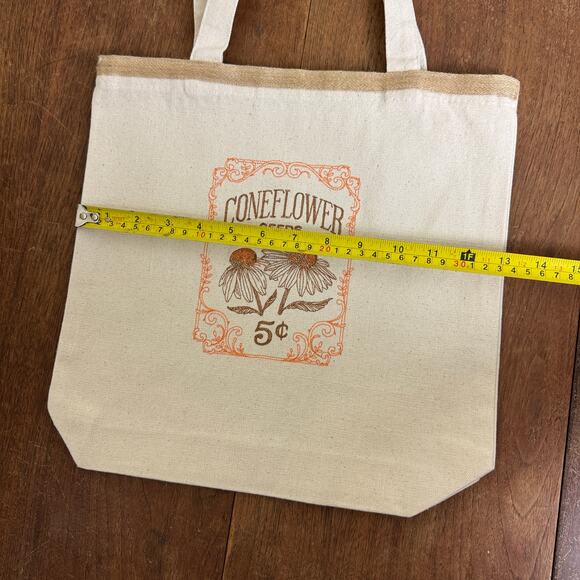 Embroidered‎ Coneflower Canvas Tote Orange Brown Stitching Reusable Shopping bag - Picture 4 of 7